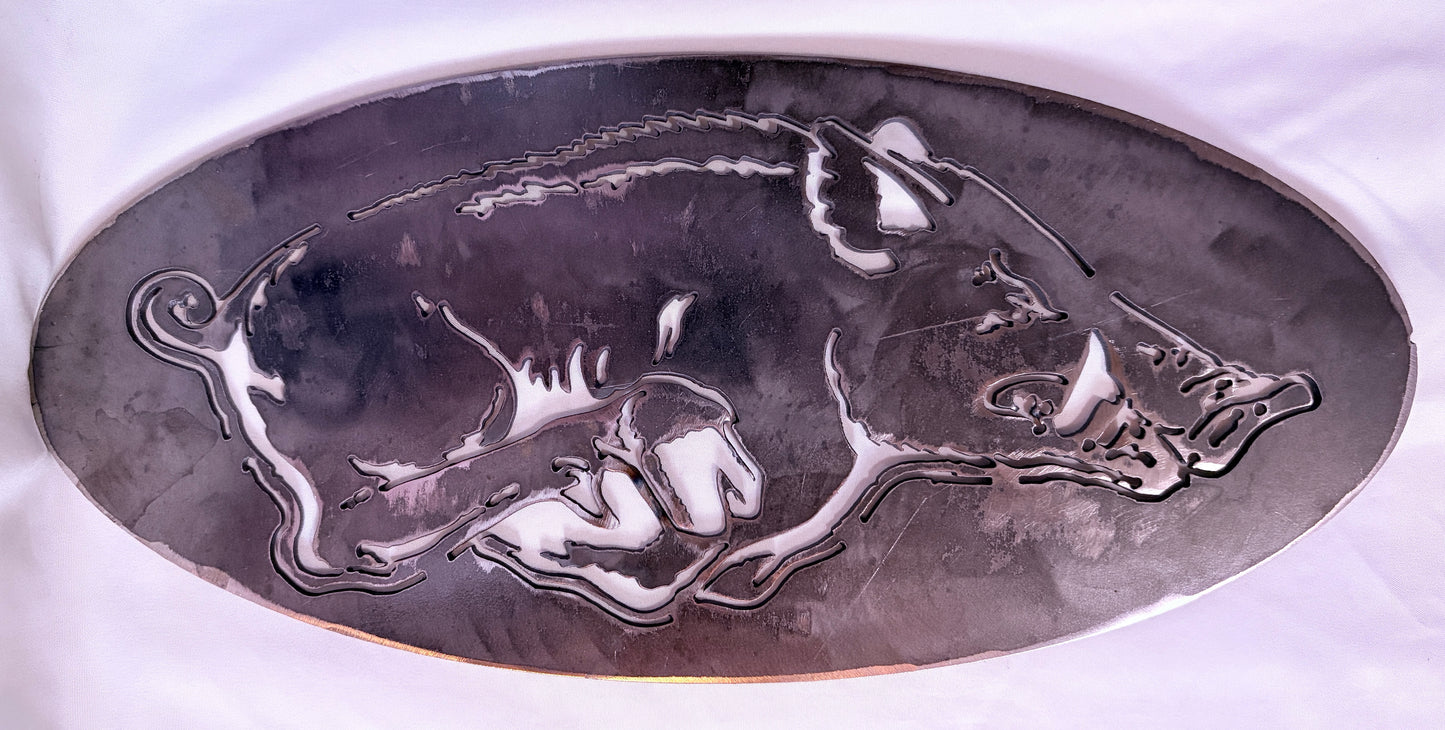 Oval Razorback Metal Sign – 15.5" x 7"