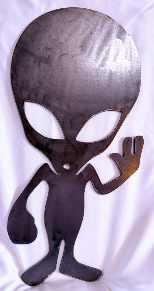 Alien Metal Sign – 18" x 9" Steel Wall Art